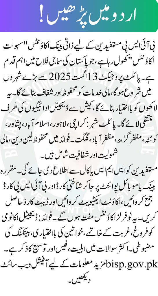 Pilot Launch Cities for BISP Personal Bank Accounts